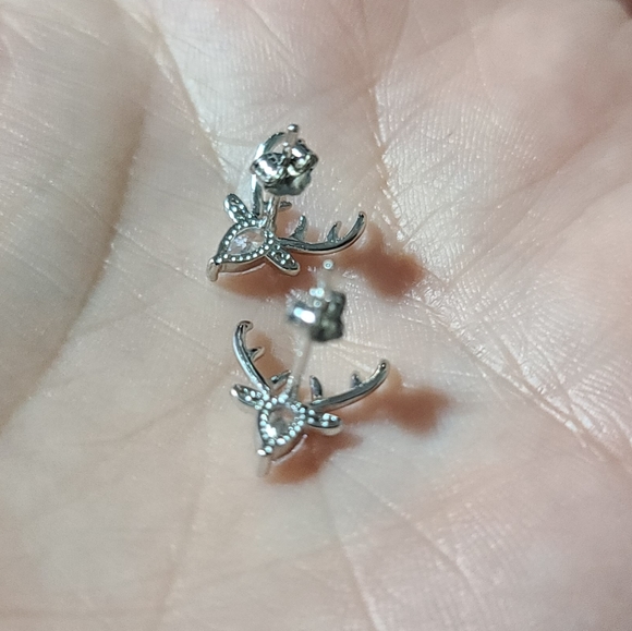 Reindeer Deer Antlers Platinum Over Sterling Silver Zircon Diamonds - Picture 13 of 14